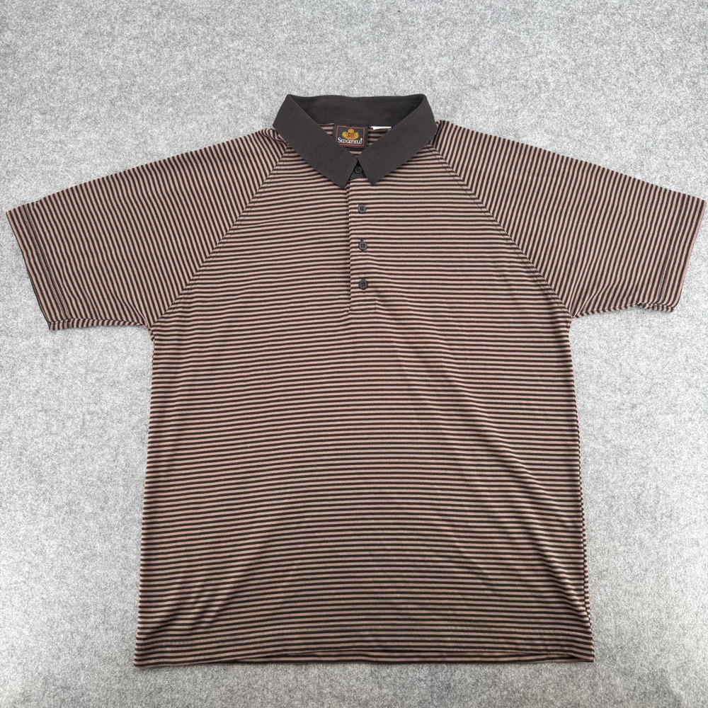 Sedgefield Mens Brown Black Striped Polo Shirt Short Sleeve VG 664 BK Large
